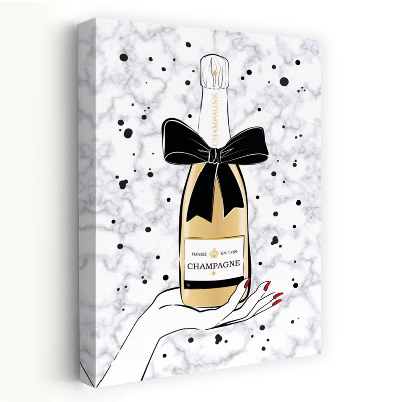 Elegant Champagne Bottle Modern Contemporary Wall Art Print, 45.72cm H x 30.48cm W