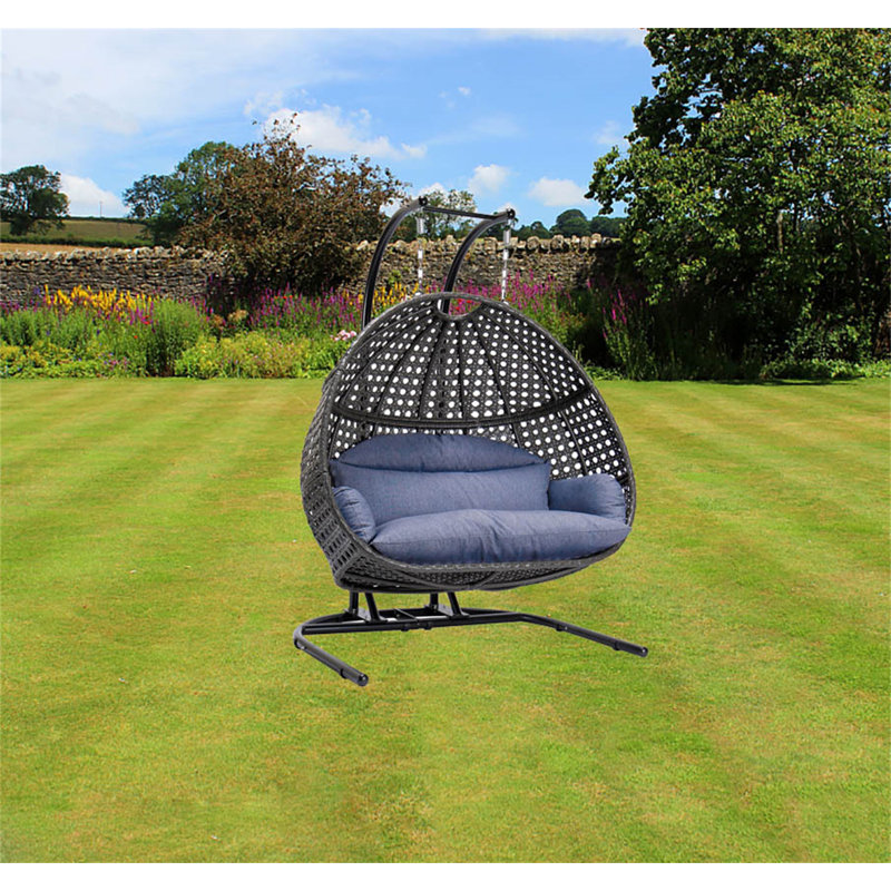 Leos 2 Person Egg Chair with Stand, Blue