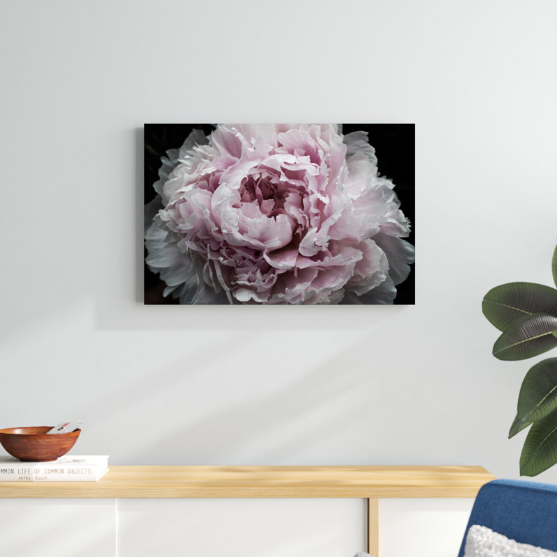 «Pink Peony Passion I» par Irena Orlov - photographie sur toile tendue, H 20 po x l 30 po, Oui, Reproduction avec cadre noyer