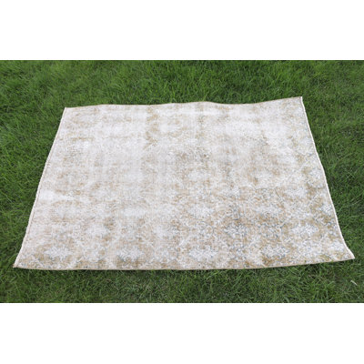 Unique Vintage Turkish Door Mat with Distressed Earthy Tones Rug Design for Home Decor