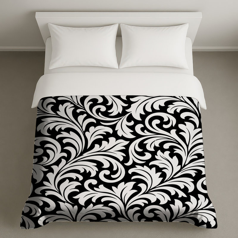 Housses de couette damassées noires et blanches, Twin