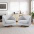 Applewold Upholstered Beige Chenille Swivel Barrel Chair with Solid Wood Base