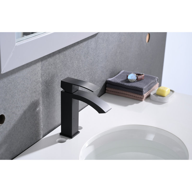Matte Black Single Handle Bathroom Sink Faucet With Waterfall Spout And Pop-Up Drain  Overflow Combined  - Stainless Steel For Lasting Use Simple Installation Process Incorporated  Prolonged Usage