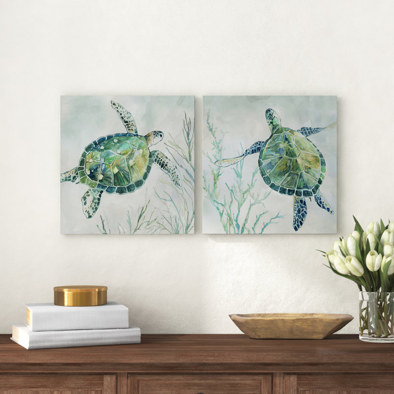 " Seaglass Turtle I " 2 - Pieces, 16" H x 32" W x 1" D