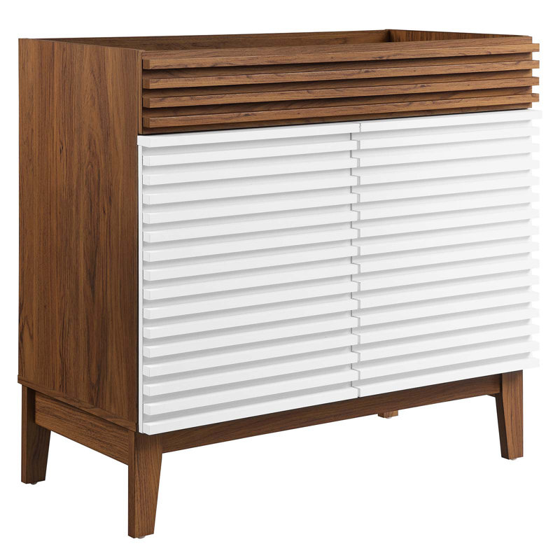 Base de meuble-lavabo simple 36 po Render, Blanc / Noyer