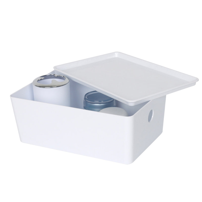 Rebrilliant Plastic Storage Bin With Lid, White Basket With Handle For Organizing, Multipurpose For Classroom, Drawers, Desktop, Office, Playroom, Shelves, Closets
