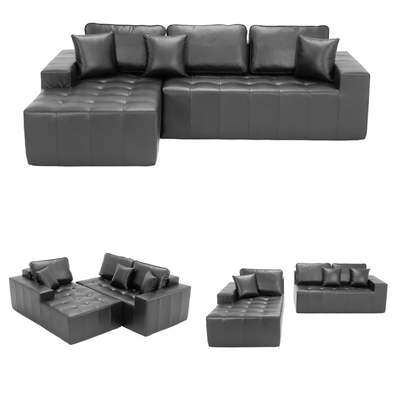 Canapé en L 108 po en similicuir rembourré, canapé modulaire à compression et méridienne d'angle - Assemblage sans outil