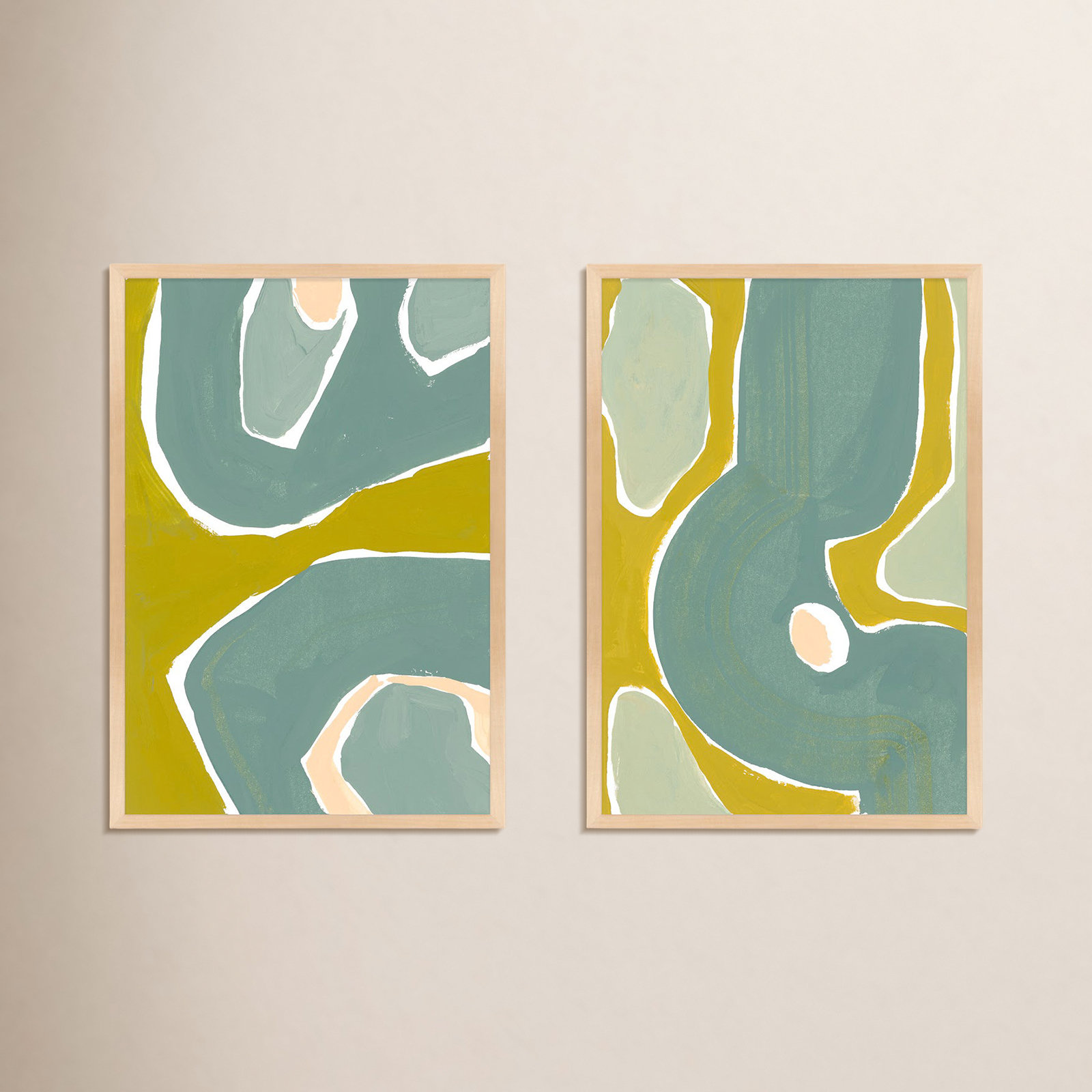 Gandia "Green on Green" 2-Piece Painting Set, Light Brown, 38" H x 26.5" W x 1.25" D