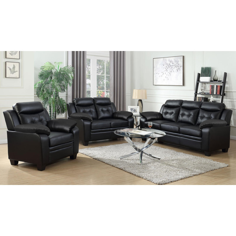 Ensemble de canapé rembourré 3 pièces avec accoudoirs rembourrés et rembourrés noir
