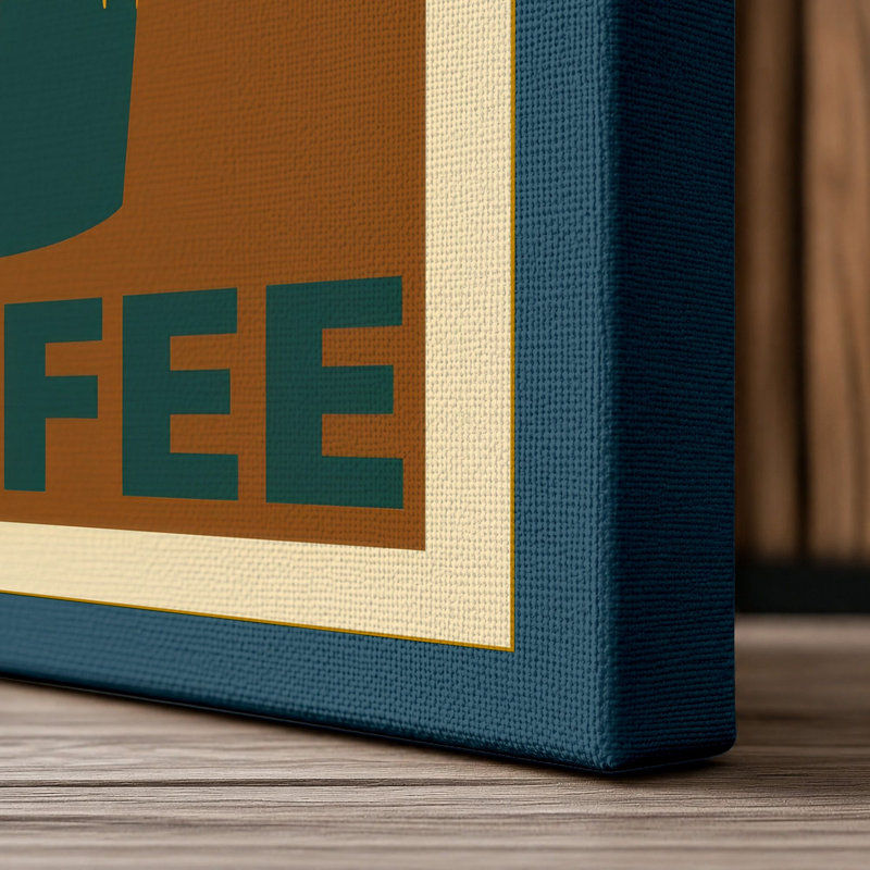 Coffee and Mountains Mid-Century - Wrapped Canvas, 24x16 - 61.0 x 40.6 cm, Teal Border