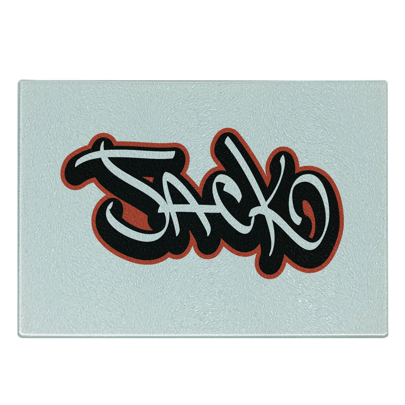 Planche à découper en verre trempé Ambesonne Jack, graffiti, nom masculin, blanc vermillon