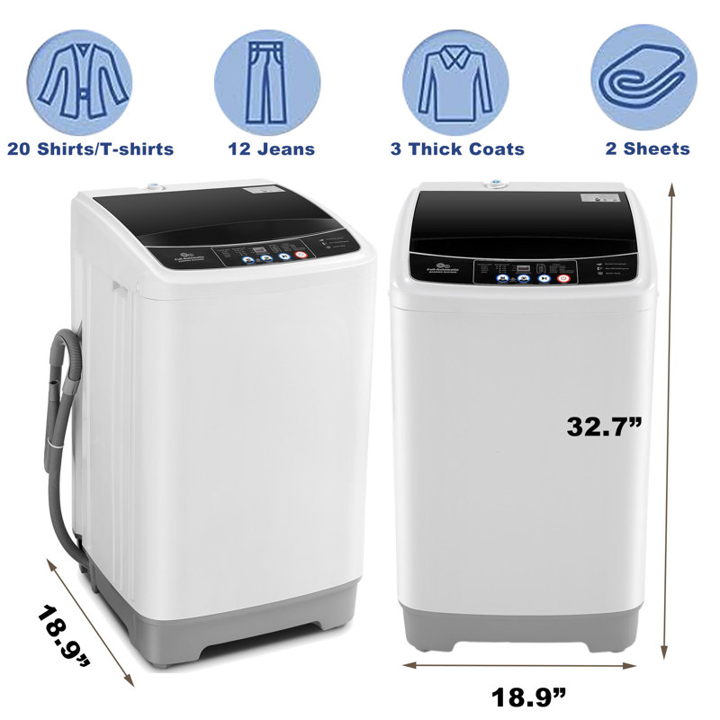 2.4 cu. ft. Portable Automatic Washer W/ 10 Programs & 8 Water Levels Selections Built-in Drain Pump, White Gray