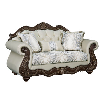 Pierce Beige Fabric & Cherry Finish Loveseat W/3 Pillows by Latitude Run