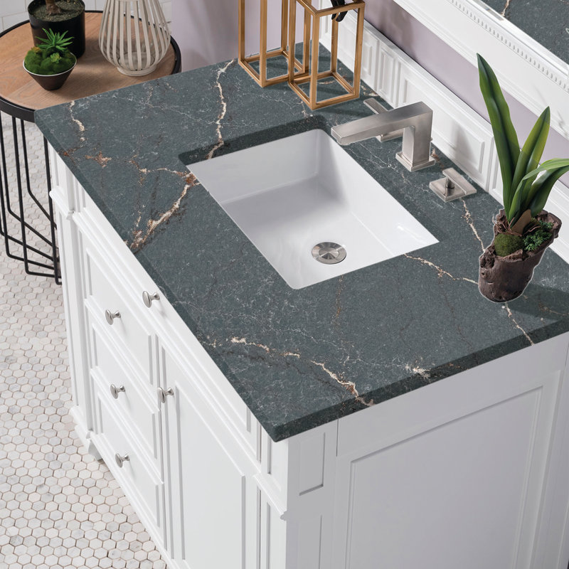 Bristol 36'' W Single Vanity, Bright White, Parisien Bleu Quartz, 8" Widespread