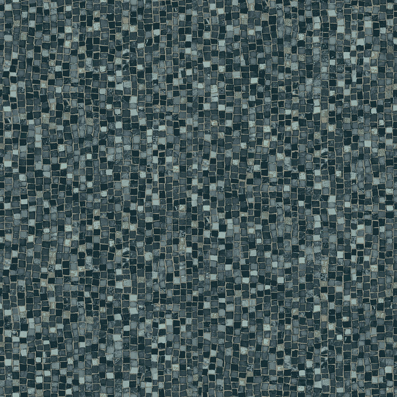 , Rouleau de papier peint mosaïque en pierre grise Ziggy L 33 pi x l 20,9 po, Bleu sarcelle