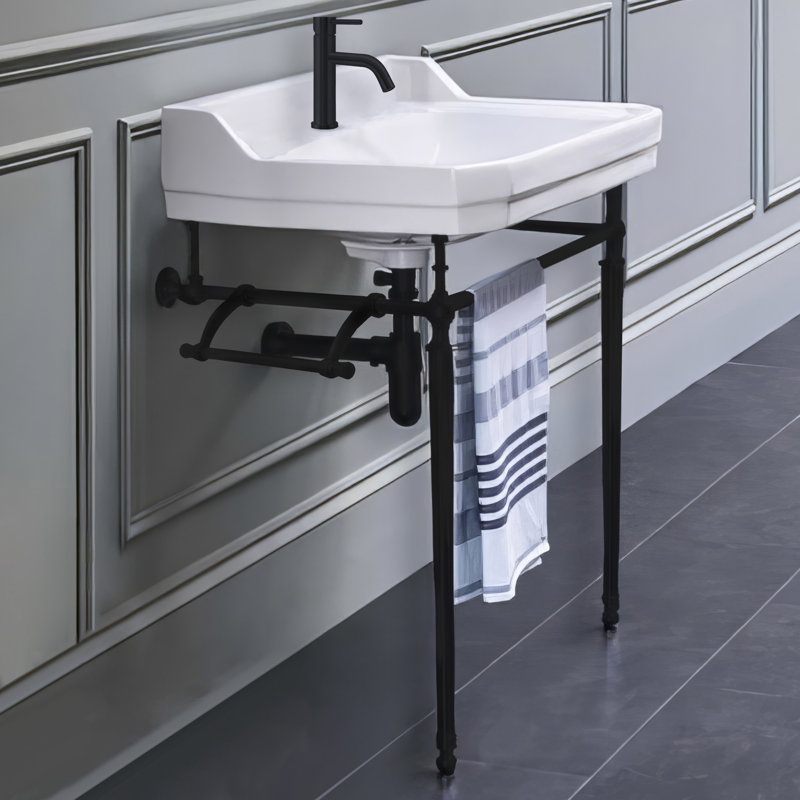 Matte Black Ceramic Wall-Mount Console Sink with Towel Bar