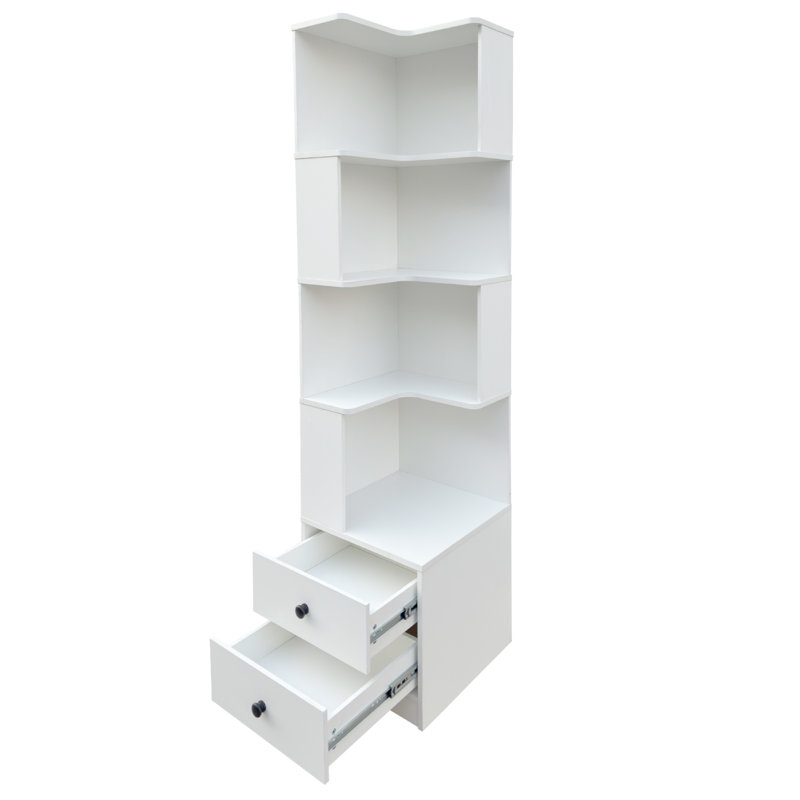 Bibliothèque d'angle avec tiroirs, White