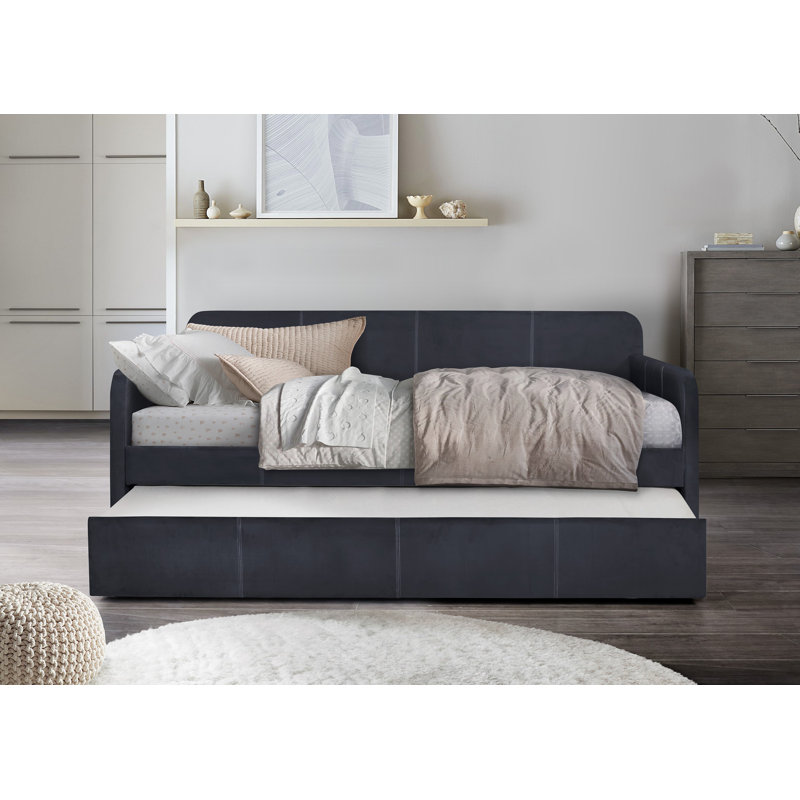 Tiara Upholstered Polyester Daybed with Trundle Bed, Grey