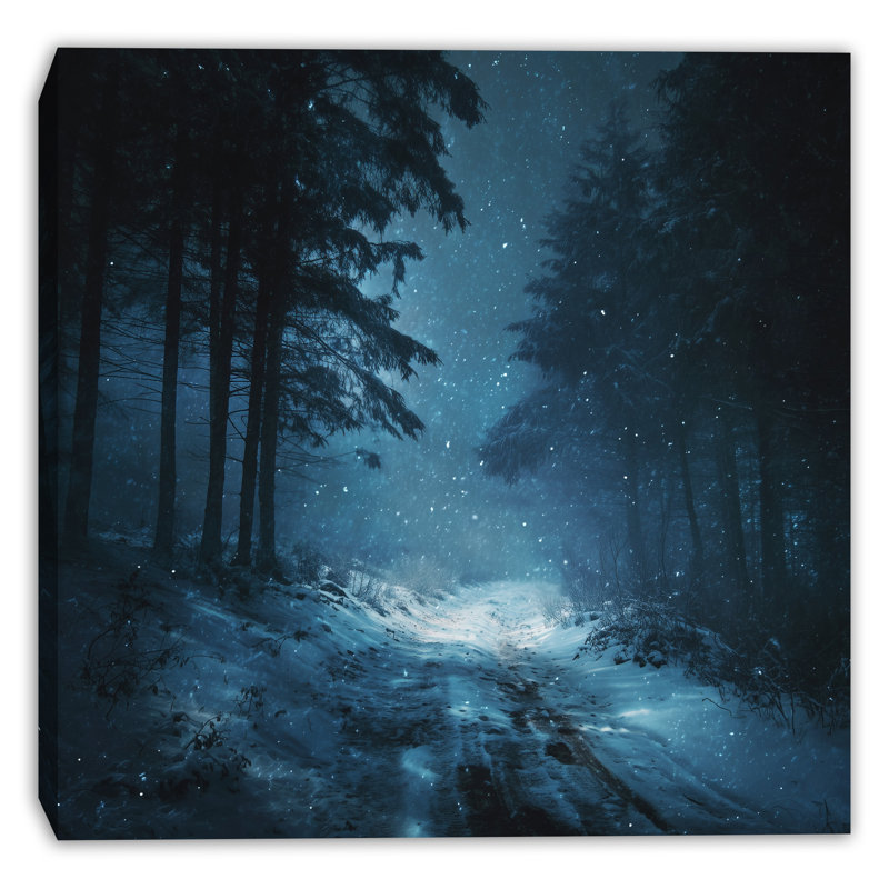 «Blue Hour Snowfall Forest», art mural sur toile tendue, 40 po x 40 po
