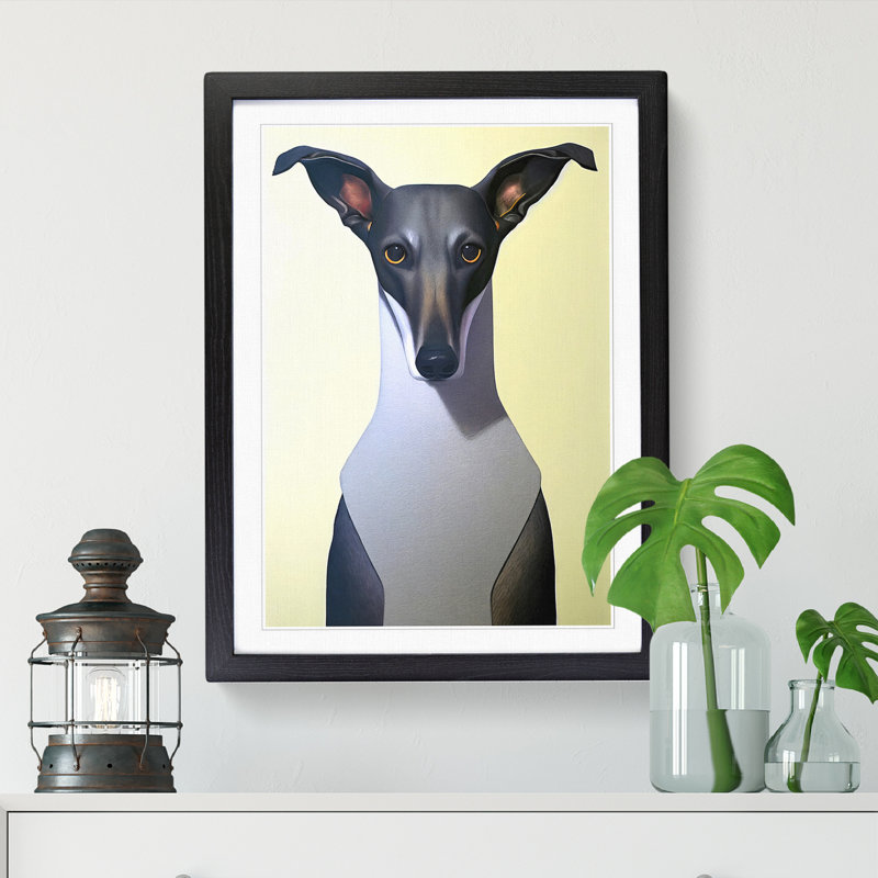 Greyhound Minimalism - Picture Frame Print, 64cm H x 46cm W x 2cm D, Oak