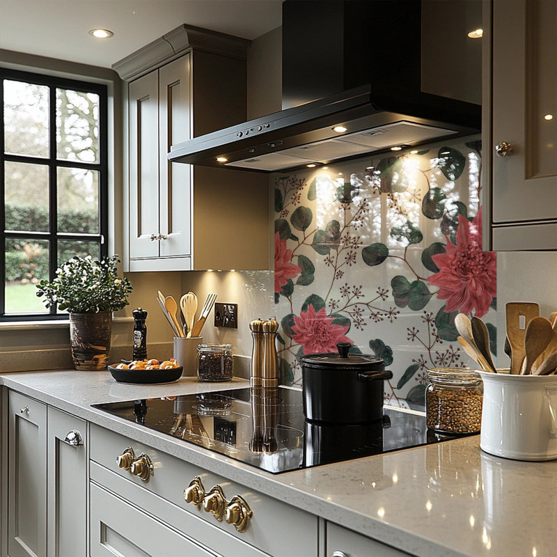 Flowers Leaves Splash Back, 50cm L x 60cm W