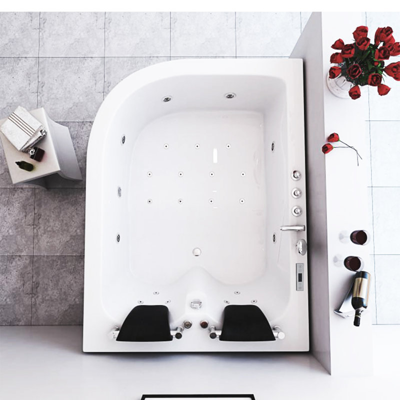 FLORENCE 71" x 47" Corner Whirlpool Acrylic Bathtub with Faucet Light Heater, White