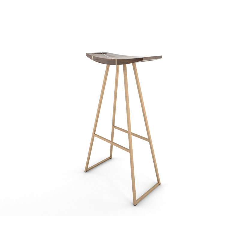 Robert Counter Stool with Metal Frame, Walnut, Bar Stool (30" Seat Height), Rose Copper
