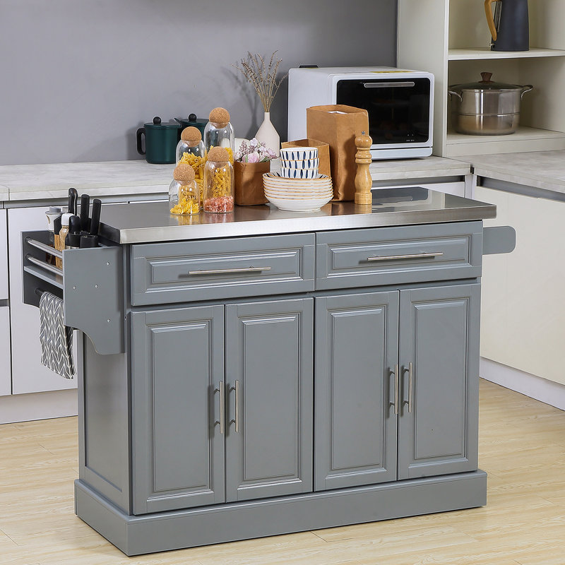 Rolling Kitchen Island, Gray, Gray