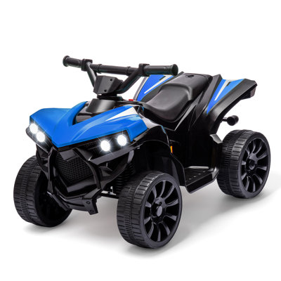 Jouet 4 roues pour enfant 6V, vitesse maximale 1,8 MPH, pédale de contrôle, roues résistantes à l'usure, musique intégrée et phare, capacité de poids de 55 lb, certifié ASTM, bleu