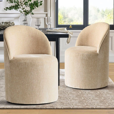 Rolling Chenille Upholstered Swivel Dining Chair With Hidden Casters (Set of 2)
