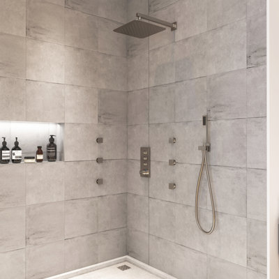 Système de douche thermostatique mural 3 fonctions 12 pouces avec 6 jets de corps