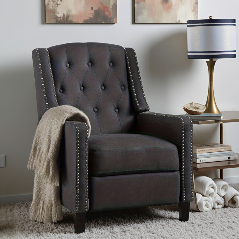 Fauteuil inclinable classique en tissu gris foncé avec dossier en bois de bouleau - Design intemporel pour le salon, le bureau ou le salon