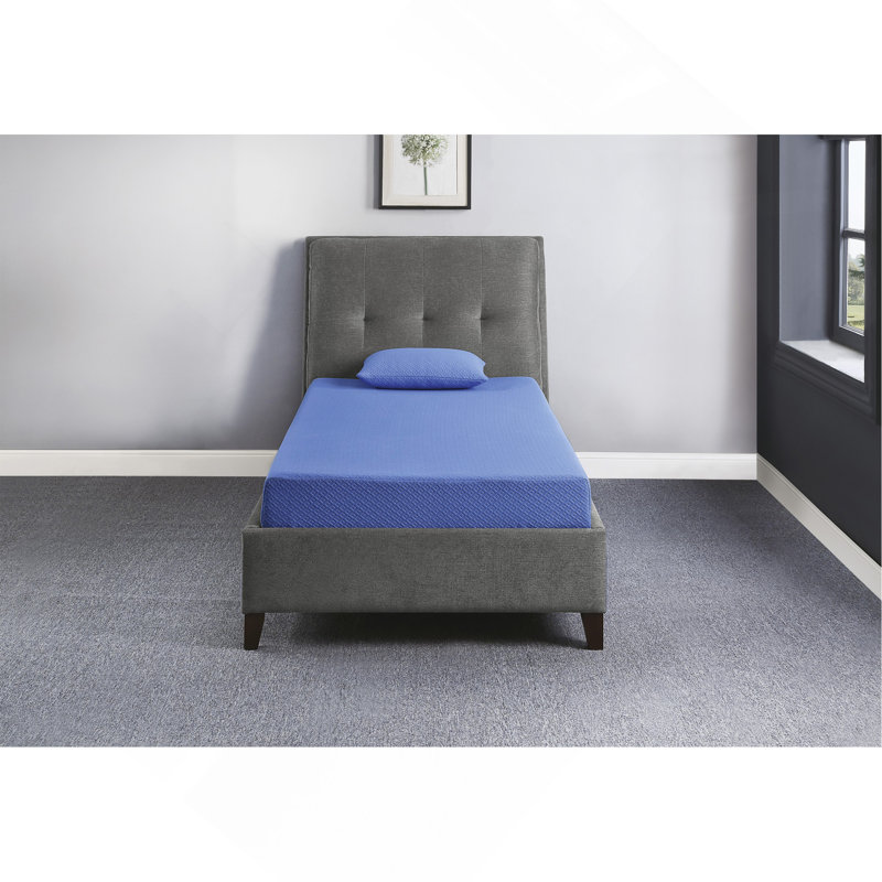 7Inch Mattress And Pillow Set Breathable Fabric Gel-Infused Memory Foam Mattress, Blue, Mattress In A Box, Twin