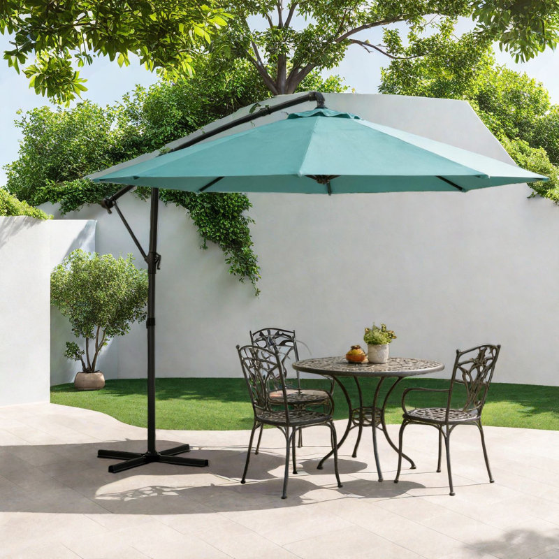 Grand parasol réglable pour terrasse, polyester bleu ciel, abat-jour d'extérieur moderne