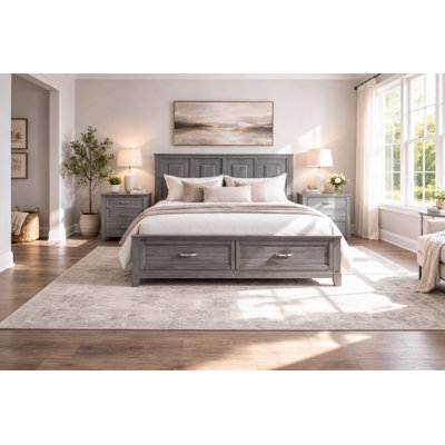 Platform Bed with Storage Drawers Wooden Bedroom Furniture 1pc