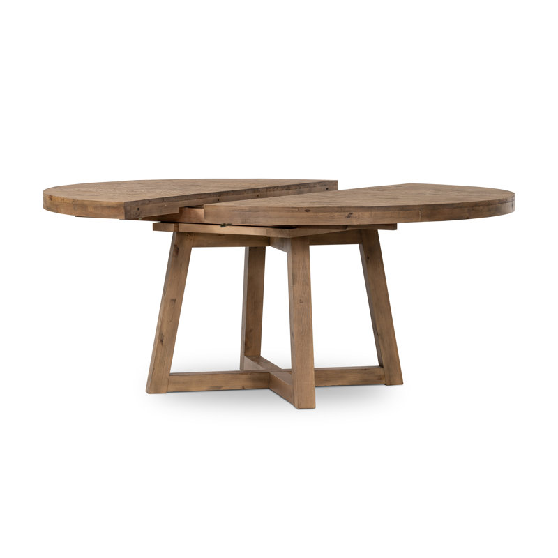 Eberwin Round Extended Natural Dining Table, Rustic Natural