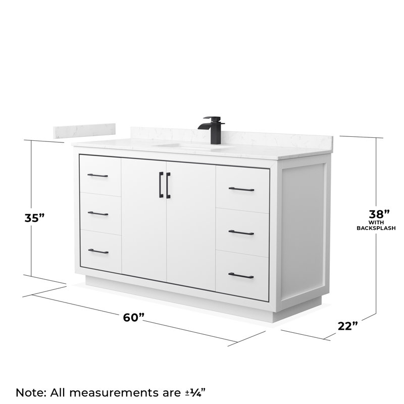 Ensemble de meuble-lavabo simple 60 po Icon, Carrara, Noir mat, Blanc