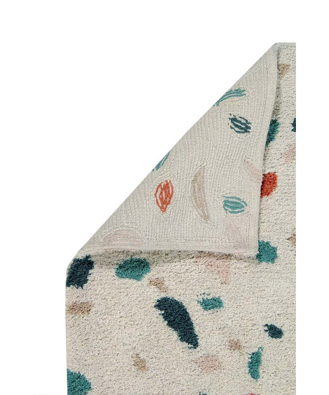 Terrazzo Cotton Abstract Area Rug in White/Red/Blue/Beige