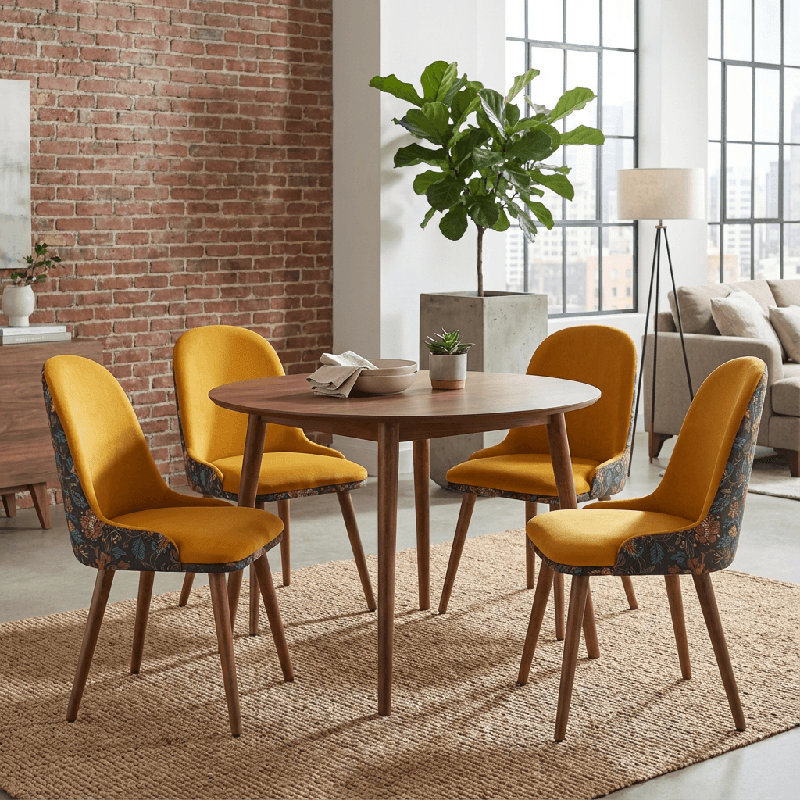 Mid-Century Upholstered Dining Chair with Paisley Floral Printed Accent