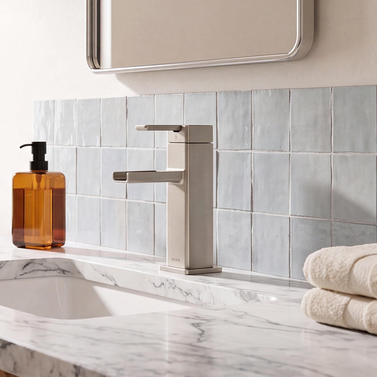 90 Degree Single-Hole Faucet with Drain, Brushed Nickel
