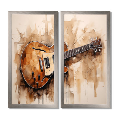 Guitar Simplicity Earthy Brown - Music Wall Art, Brown Music Canvas Print Set Of 2