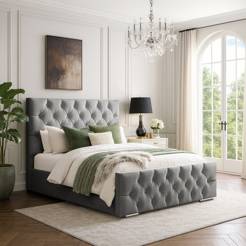 Bollman Upholstered Bed, Grey, Double (4'6)