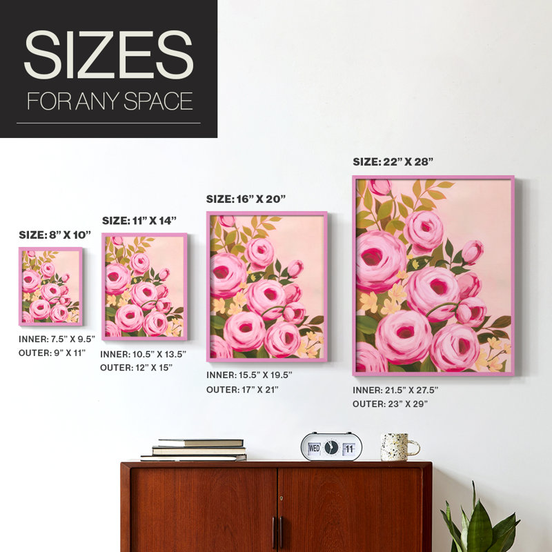 «Vibrant Roses I», reproduction encadrée de qualité supérieure - prête à être accrochée - aucun clou requis - aucun clou requis
