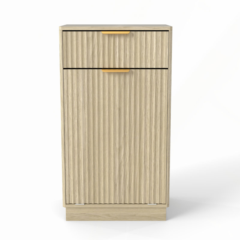 Armoire poubelle inclinable 10 gallons Woodgrain avec tiroir à texture ondulée et bac coulissant