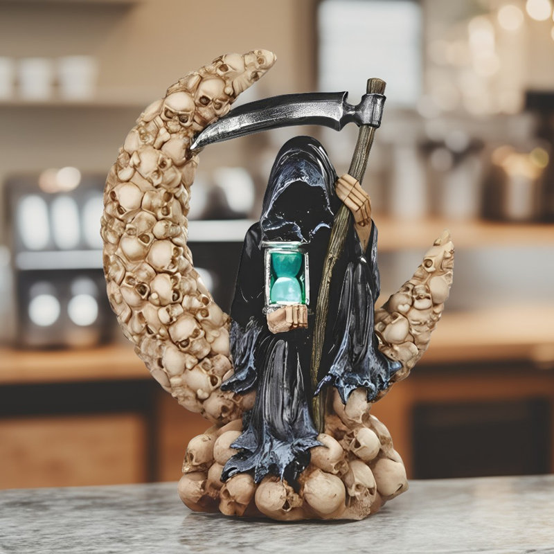 8.5"H LED Santa Muerte on Moon Figurine