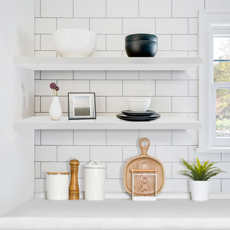 35" Long Floating Shelves with Invisible Mounting Set of 2, White