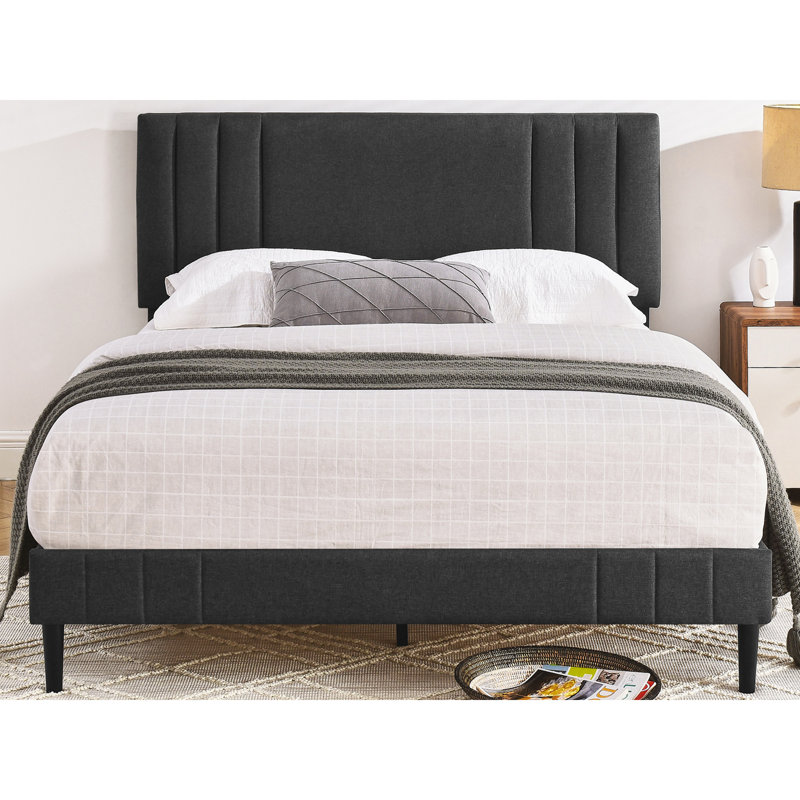 DeCoro Chicago Modern Tufted Upholstered Platform Bed, Queen, Dark Gray
