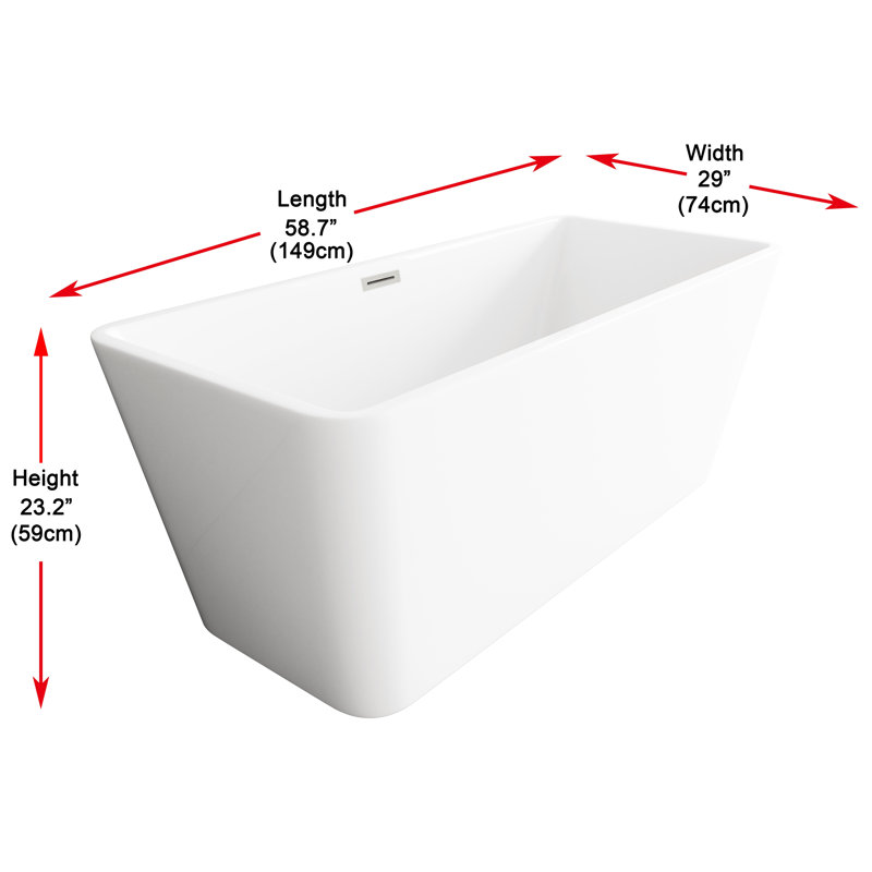 Baignoire 59 po en blanc brillant avec bordure 59 po, Nickel brossé