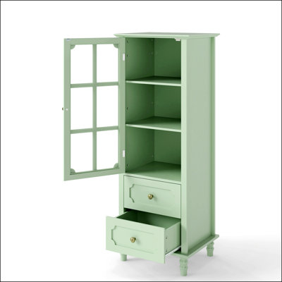 Buffet minimaliste avec portes en verre et double tiroir, rangement moderne en bois pour le salon et la salle à manger