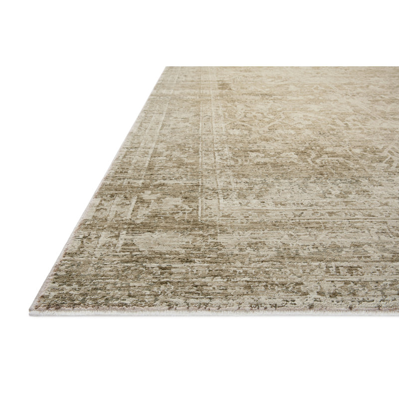 Khaki and Beige Rectangular Synthetic Easy Care Rug 3'-9" x 5'-9"